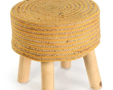 Jute Braided Pouff Wooden Stool