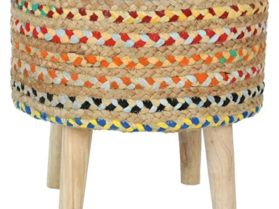 Jute chindi braided wooden stool and puffs